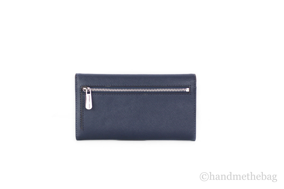 Michael Kors Jet Set Travel Leather Navy Large Trifold Wallet Clutch