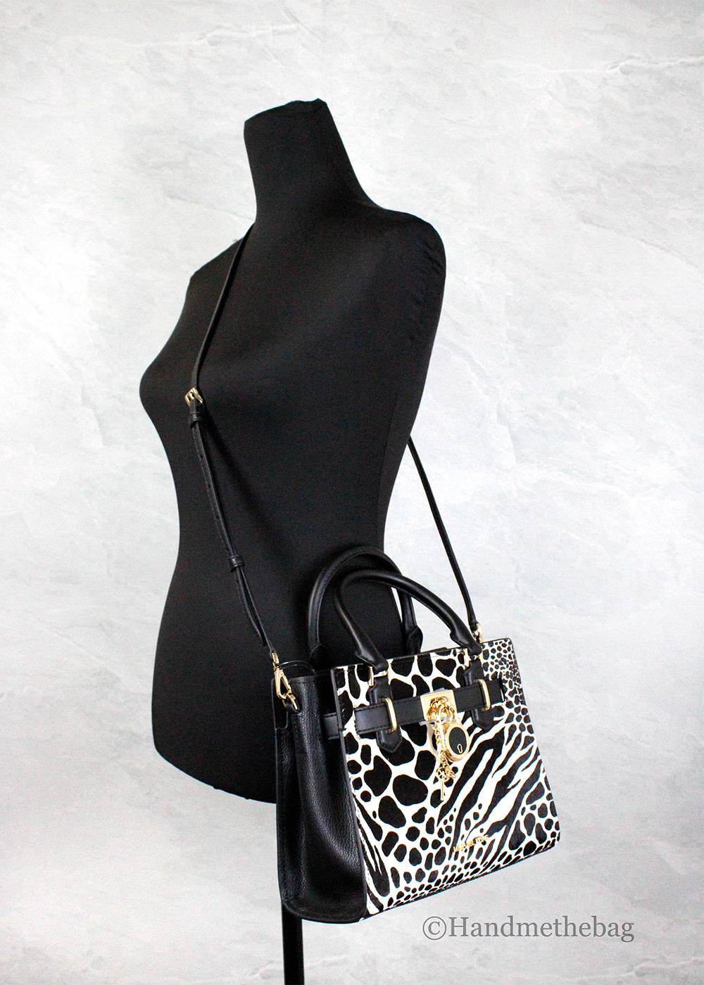 Michael Kors Hamilton Small Black Haircalf Leather Satchel Bag