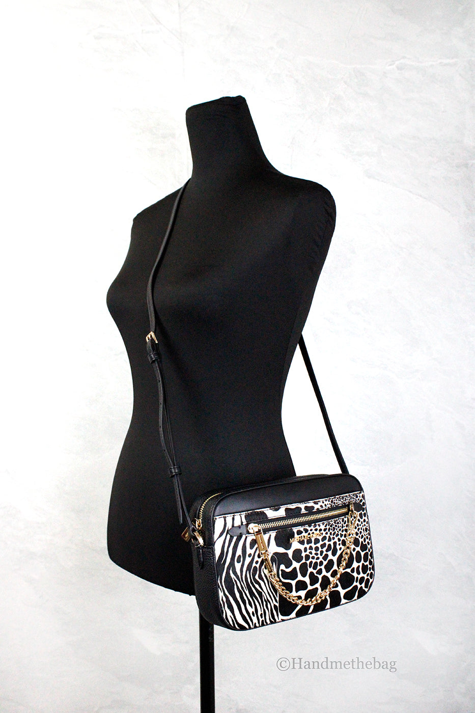 Michael Kors East West Black Haircalf Zip Chain Crossbody