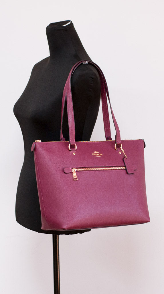 Coach Black Cherry Crossgrain Leather Gallery Shoulder Tote Handbag