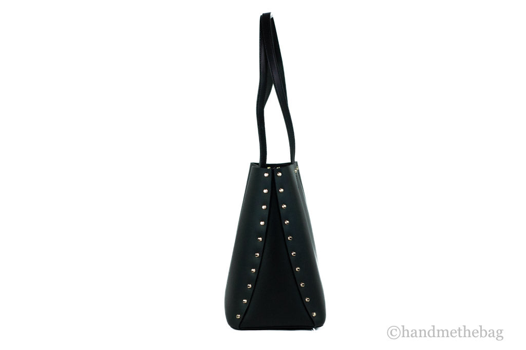 Michael Kors Manhattan Large Black Smooth Leather Studded Shoulder Tote Handbag