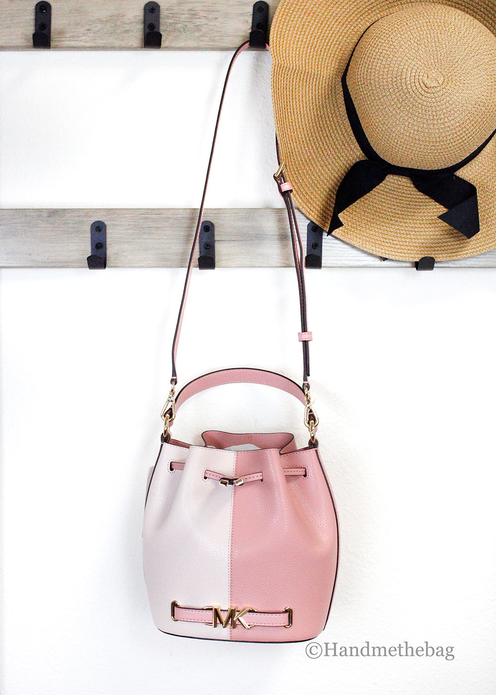 Michael Kors Reed Medium Primrose Leather Belted Bucket Messenger