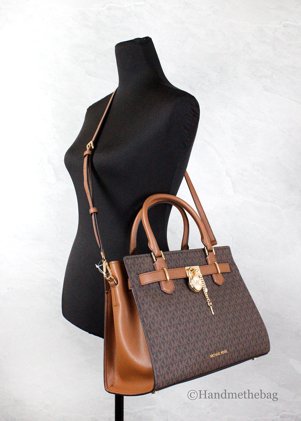 Michael Kors Hamilton Medium Brown Signature PVC Satchel Bag