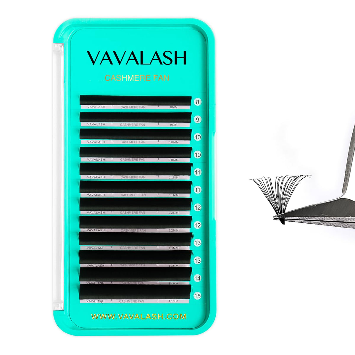 VAVALASH Cashmere Easy Fan Lashes 0.03 0.05 0.07 0.12 B L J Curl Volume Lash Extensions Matte Black Self Fanning Eyelash Extensiones Professional Supplies for Lash Artists (B-0.078-15mm)