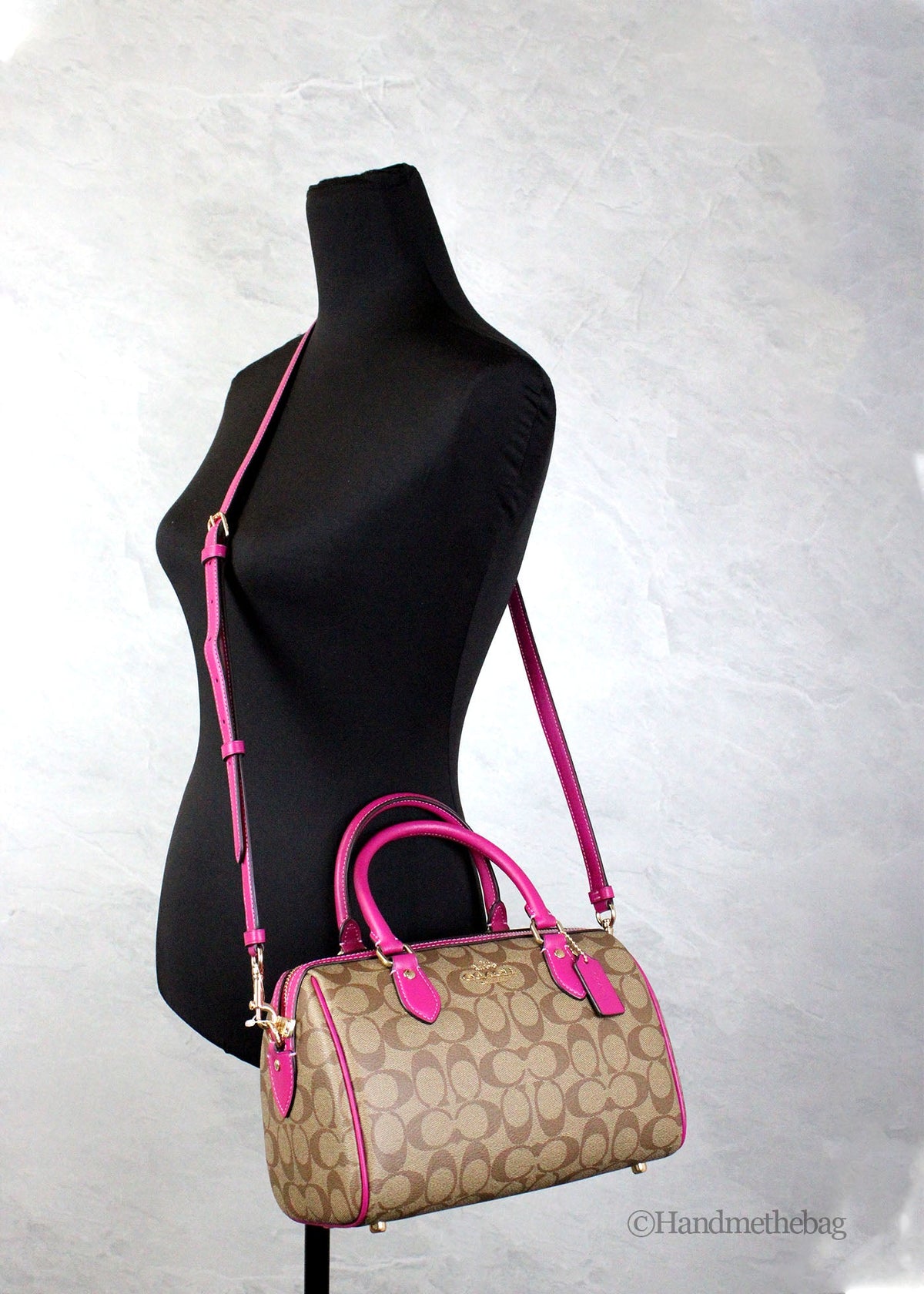 Coach Rowan Khaki Cerise Signature Canvas Medium Satchel Bag