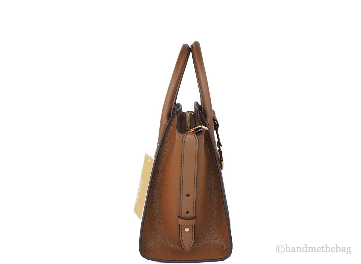 Michael Kors Avril Brown Signature PVC Leather Small Top Zip Satchel Convertible Handbag