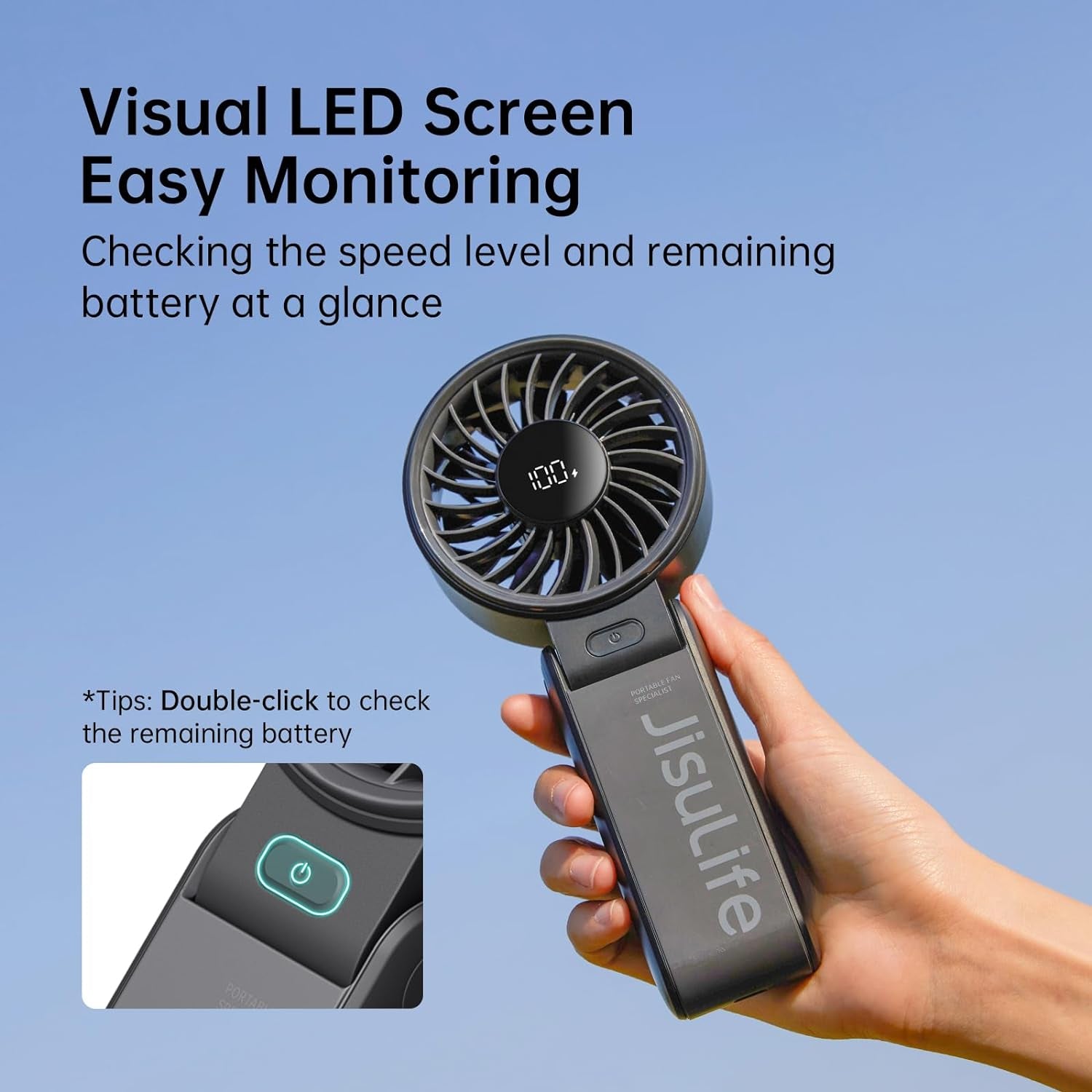 Handheld Fan Life7 – Ultimate Flexibility: High-Power Motor, LED Display, 19.5 Hrs Cooling, 5000Mah Rechargeable, 5-Speed, Foldable Design, 3-IN-1 Portable Fan for Travel Cruise Beach(Black)