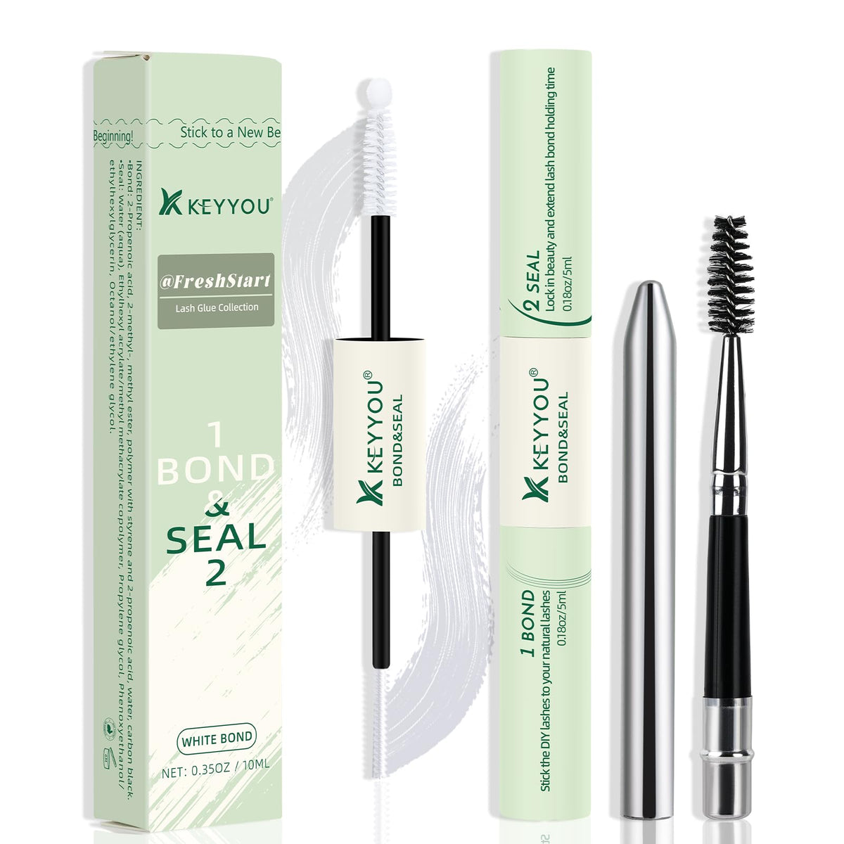 KEYYOU Bond and Seal Lash Glue 10ML Clear Individual Plastic Waterproof Dries Clear Suitable for Sensitive Eyes Easy to Apply and Remove Latex-Free