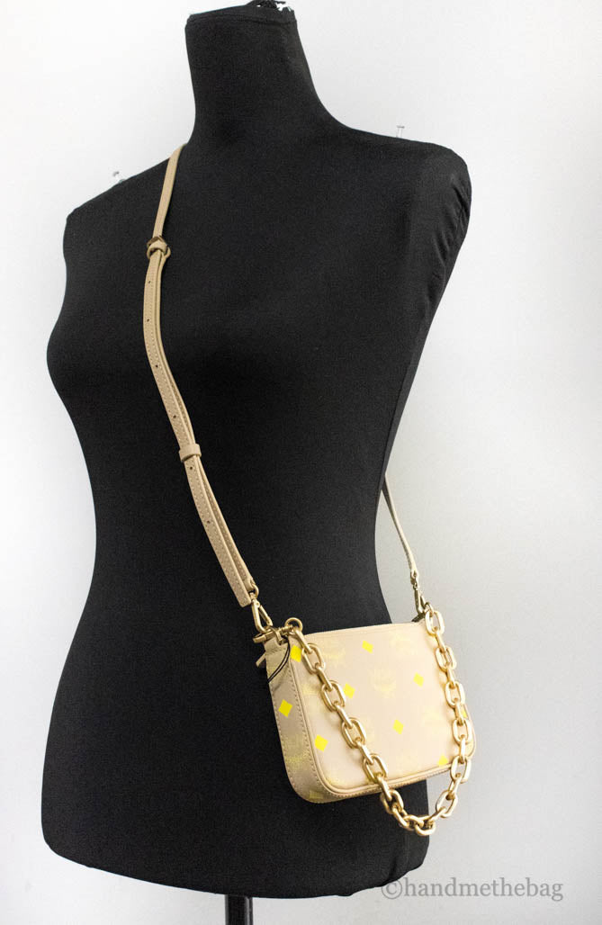 MCM Color Splash Croissant Leather Mini Pouch Crossbody Handbag