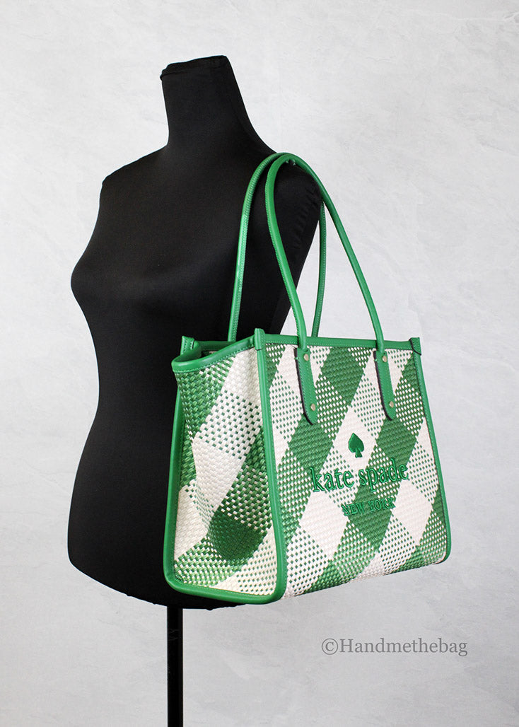 Kate Spade Ella Gingham Oversized Straw Shoulder Tote