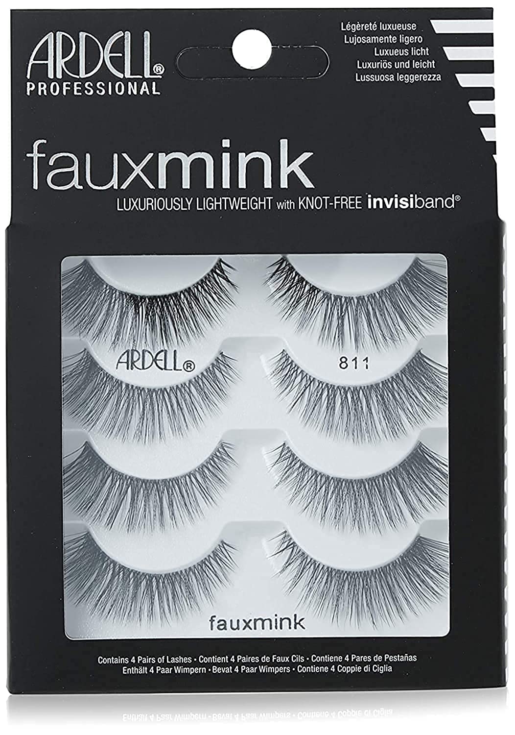 Ardell Faux Mink Lashes False Eyelashes 811 - Luxuriously Lightweight Knot-Free Invisiband Reusable Strip Lashes 4 Pairs 1 Pack